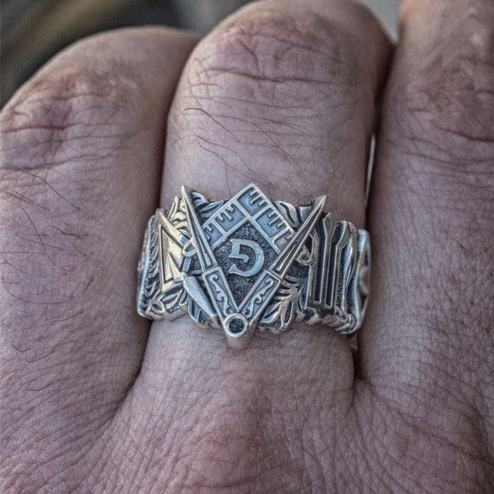Men'S Retro Ring Alloy Ring Masonic Symbol Ring Masonic Knight Templar Knight