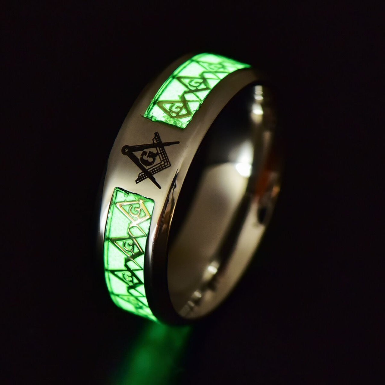 Glow In The Dark Ring Masonic Pattern Jewelry