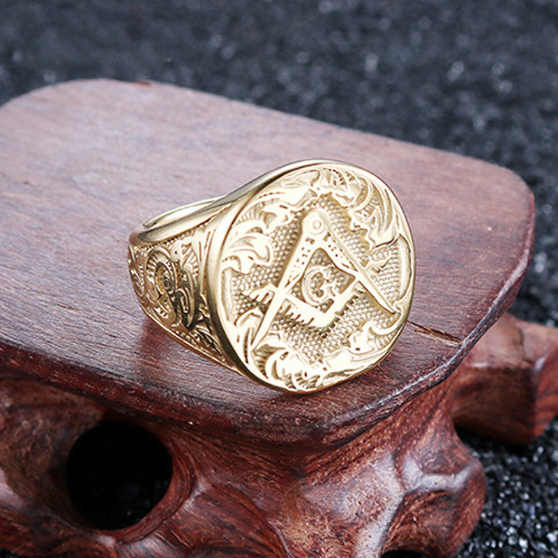 Men's Stainless Steel Masonic Ring Retro Punk