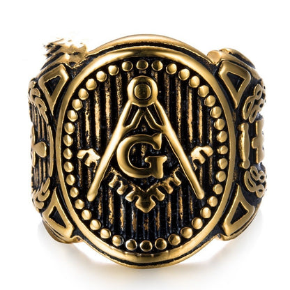 Vintage personality golden masonic ring