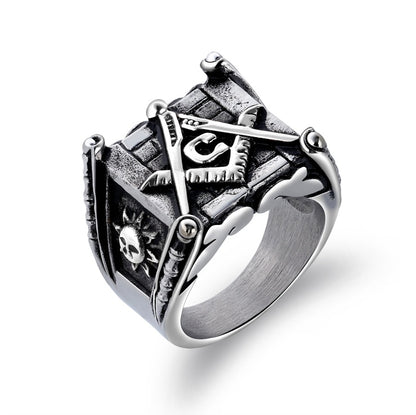 Masonic rings for men gold sun moon making Punk handmade high polished silver jewelry for man