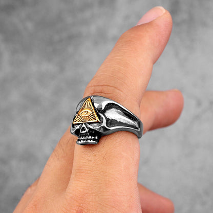 Masonic Skull Triangle Titanium Steel Ring
