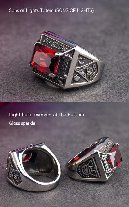 Vintage European And American Masonic Inlaid Stone Ring