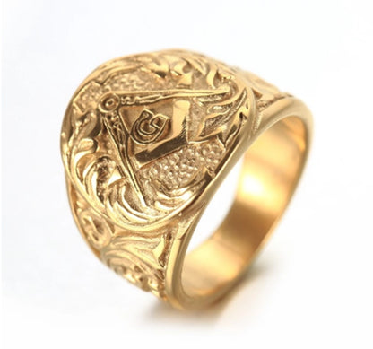 Men's Ring Vintage Masonic Titanium Steel Ring