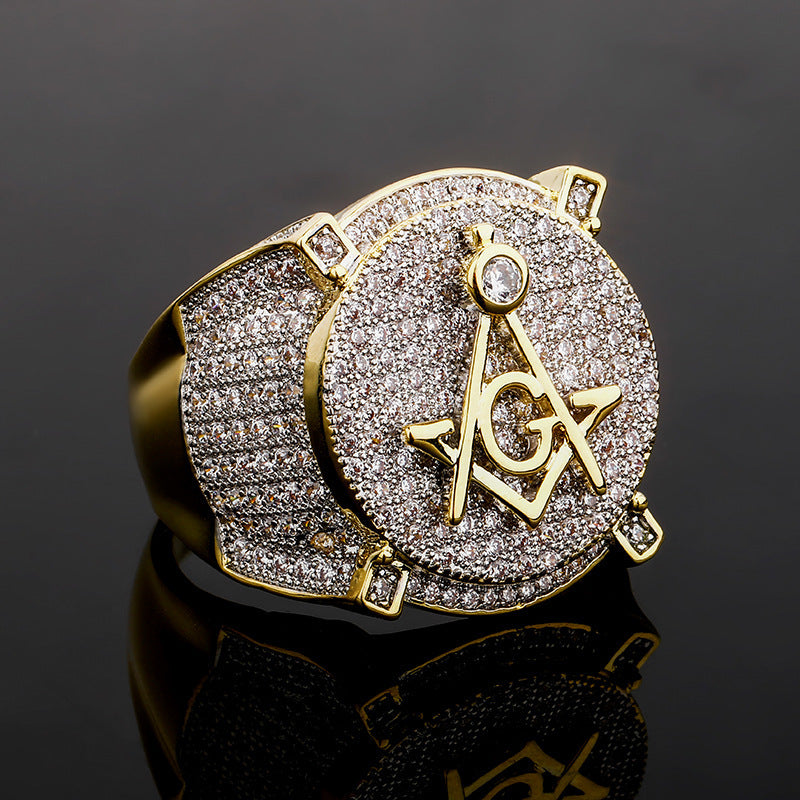 Retro AG Masonic Letters Ring Hip Hop