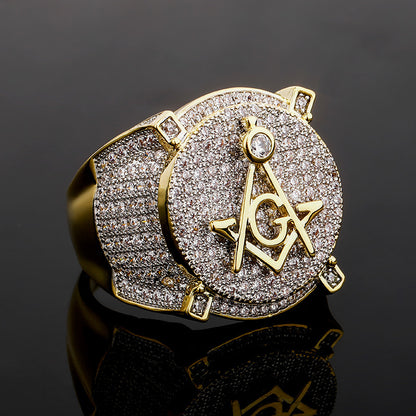 Retro AG Masonic Letters Ring Hip Hop