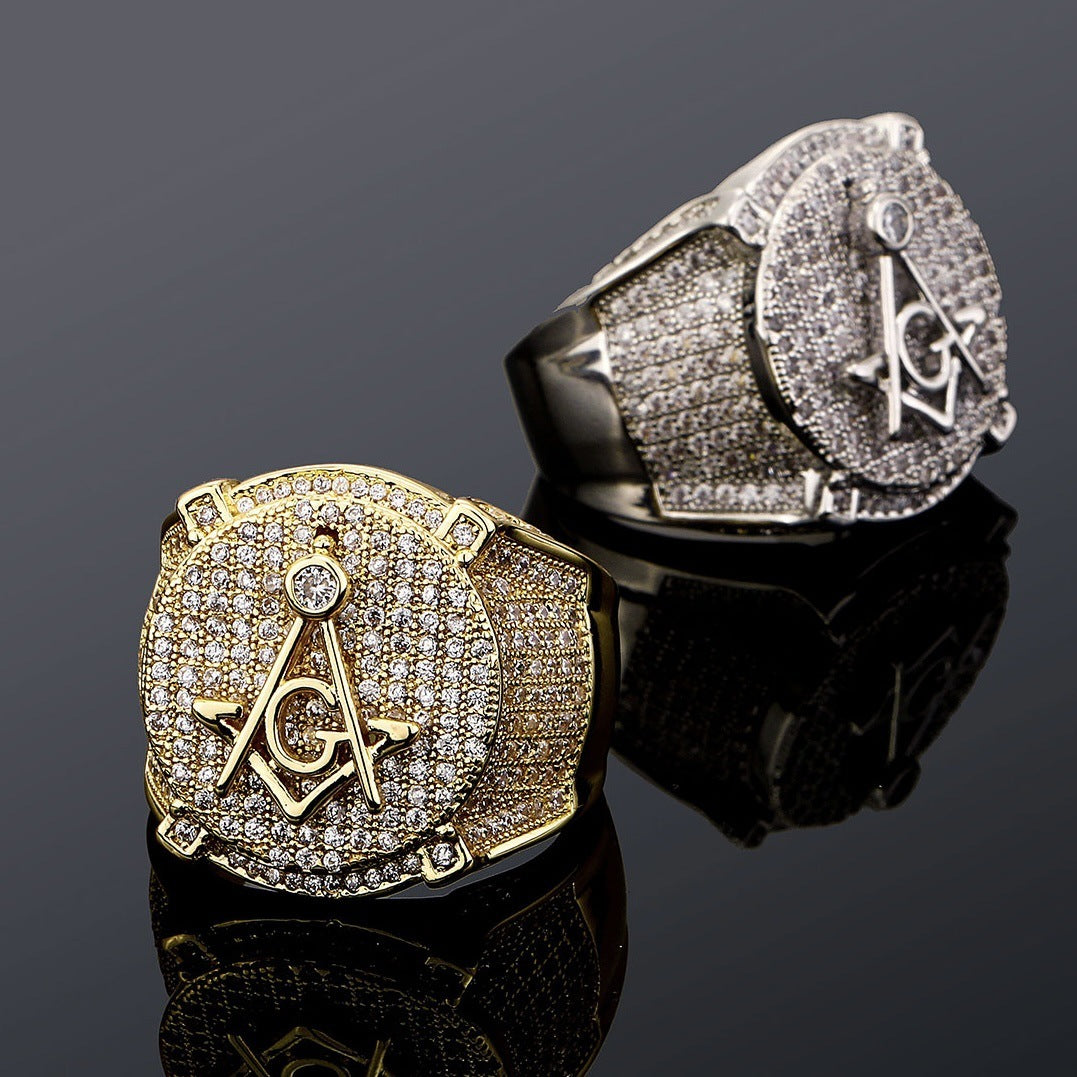 Retro AG Masonic Letters Ring Hip Hop