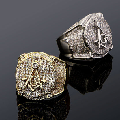 Retro AG Masonic Letters Ring Hip Hop