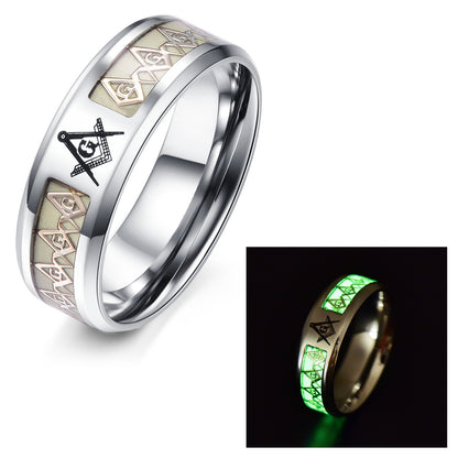 Glow In The Dark Ring Masonic Pattern Jewelry