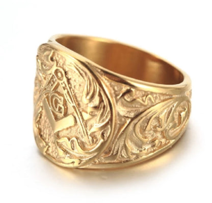 Men's Ring Vintage Masonic Titanium Steel Ring