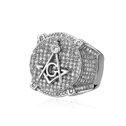 Retro AG Masonic Letters Ring Hip Hop