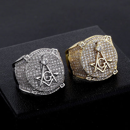 Retro AG Masonic Letters Ring Hip Hop