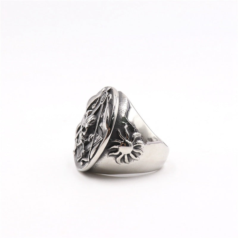 Personalized Retro Stainless Steel Round Masonic Skull Ring