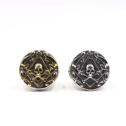 Personalized Retro Stainless Steel Round Masonic Skull Ring