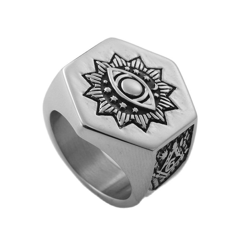 European And American Titanium Steel Masonic Eye Ring Vintage