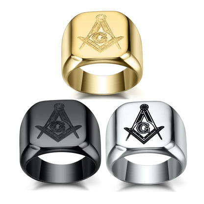 Titanium Steel Men's Stainless Steel Ring Simple Multi Color Fashion Freemason