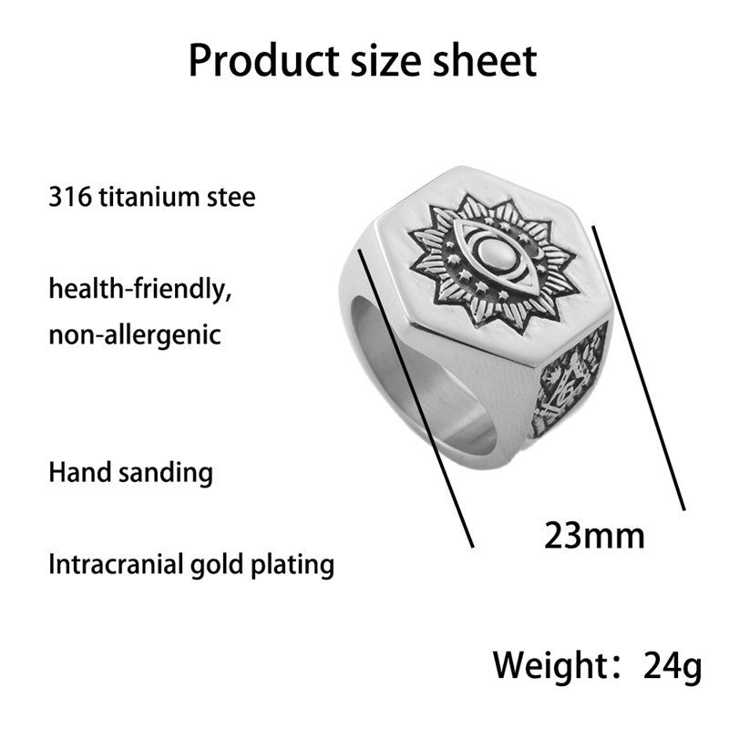 European And American Titanium Steel Masonic Eye Ring Vintage